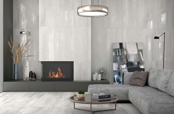 Матовый Gravita Керамогранит Metal Silver Shiny Sugar 60х120 в интерьере