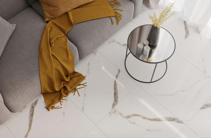 Laparet Golden White Statuario Керамогранит 60х120 Полированный в интерьере