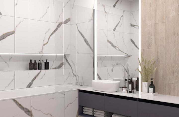 Laparet Golden White Statuario Керамогранит 60х120 Полированный в интерьере