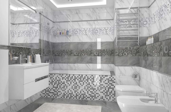Настенная Laparet Silver Белый 25х75 в интерьере
