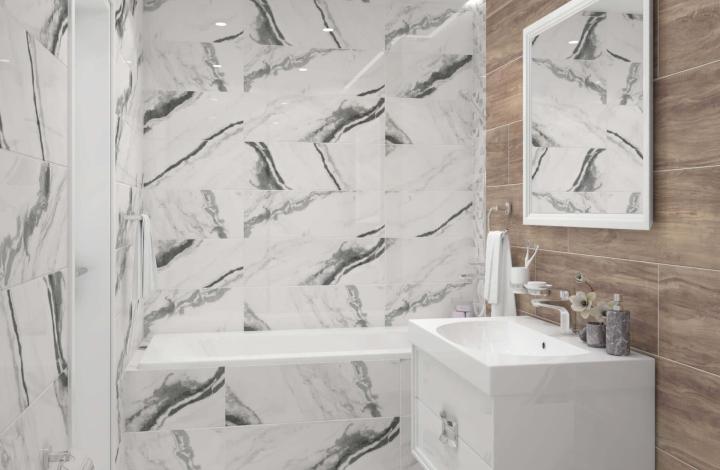 Настенная Laparet Silver Белый 25х75 в интерьере