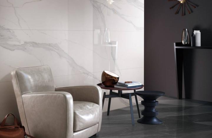 Полированный Marble Mosaic Керамогранит Calacatta Infinity Pol (рисунок соединяется до бесконечности A+B+C+D+E+F) 60х120 в интерьере