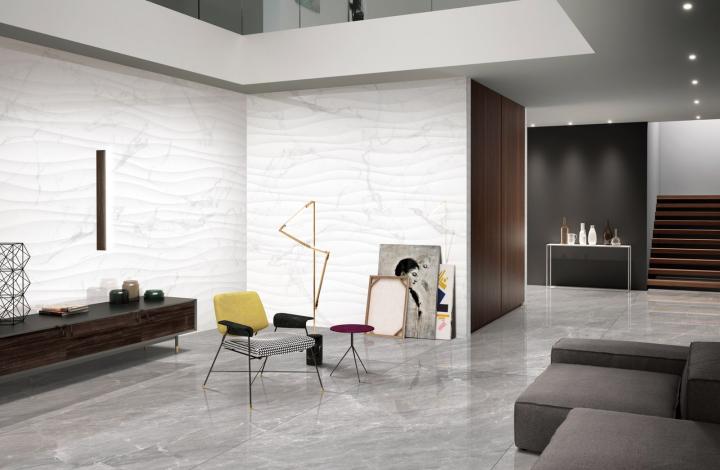 Полированный Marble Mosaic Керамогранит Calacatta Wave 60х120 в интерьере