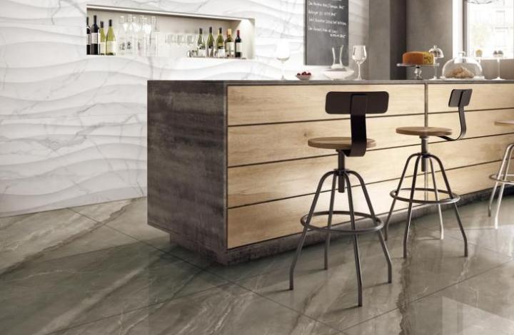 Полированный Marble Mosaic Керамогранит Calacatta Wave 60х120 в интерьере