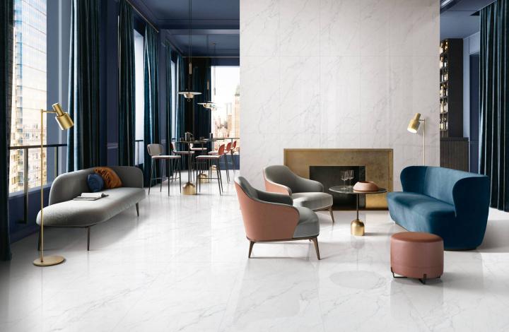 Полированный Marble Mosaic Керамогранит Carrara Bianco Pol 60х120 в интерьере