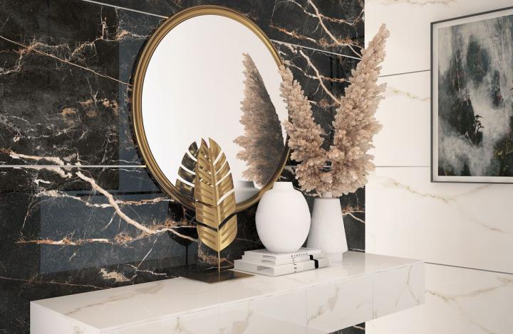 Керамогранит Aso Dark полированный ректифицированный 60х120 Novin Ceram Yazd Tile Co N9588T37 в интерьере