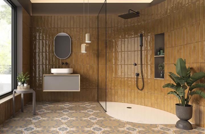 Настенная Pamesa Origin Grace Плитка Grace Gold 7,5х30 в интерьере