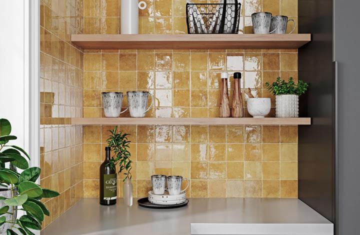Матовый Ribesalbes Керамогранит Bright Senape 10х20 в интерьере