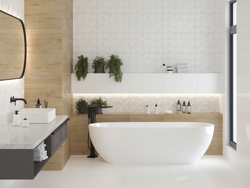 Настенная Gracia Blanc Плитка Nature beige 03 рельеф 30х50 в интерьере