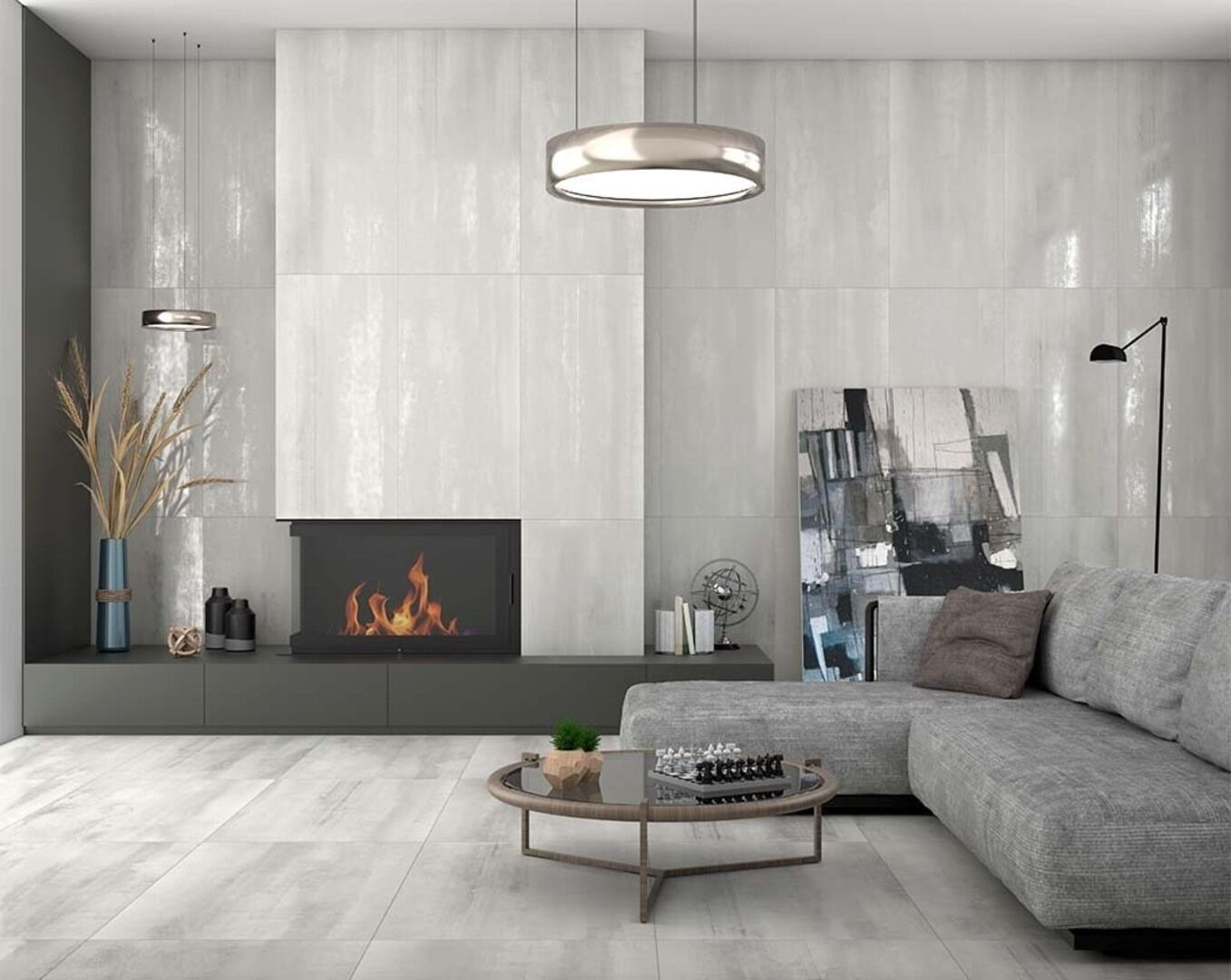 Матовый Gravita Керамогранит Metal Silver Shiny Sugar 60х120 в интерьере