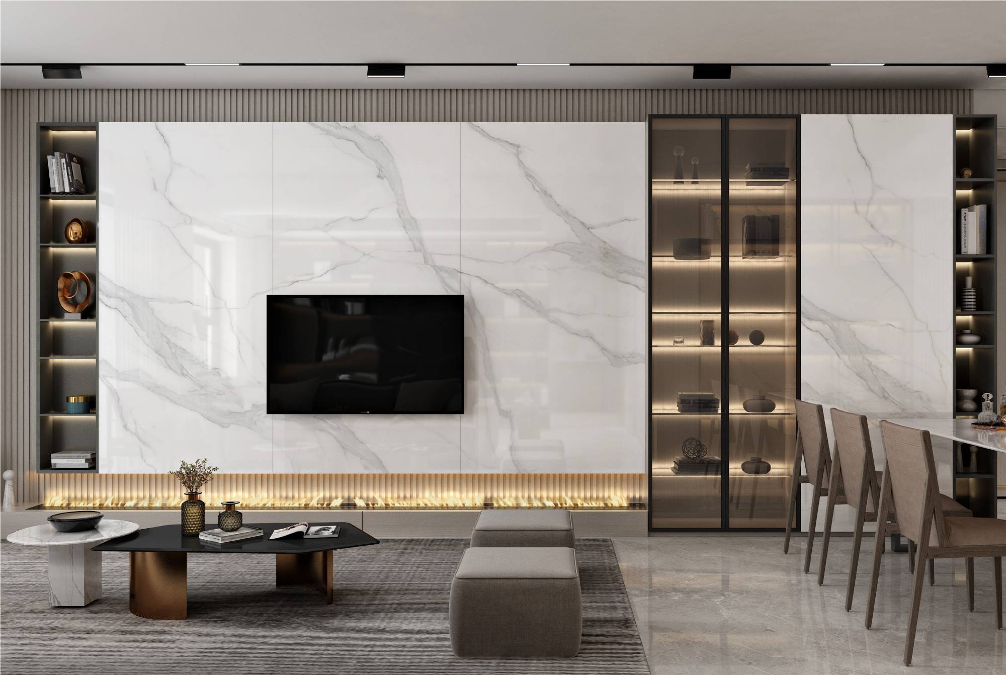 Матовый Marble Mosaic Керамогранит Calacatta Infinity Mat (рисунок соединяется до бесконечности A+B+C+D+E+F) 60х120 в интерьере