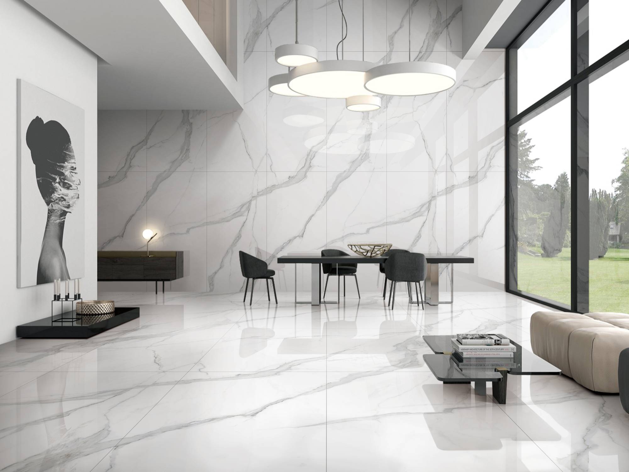 Матовый Marble Mosaic Керамогранит Calacatta Infinity Mat (рисунок соединяется до бесконечности A+B+C+D+E+F) 60х120 в интерьере