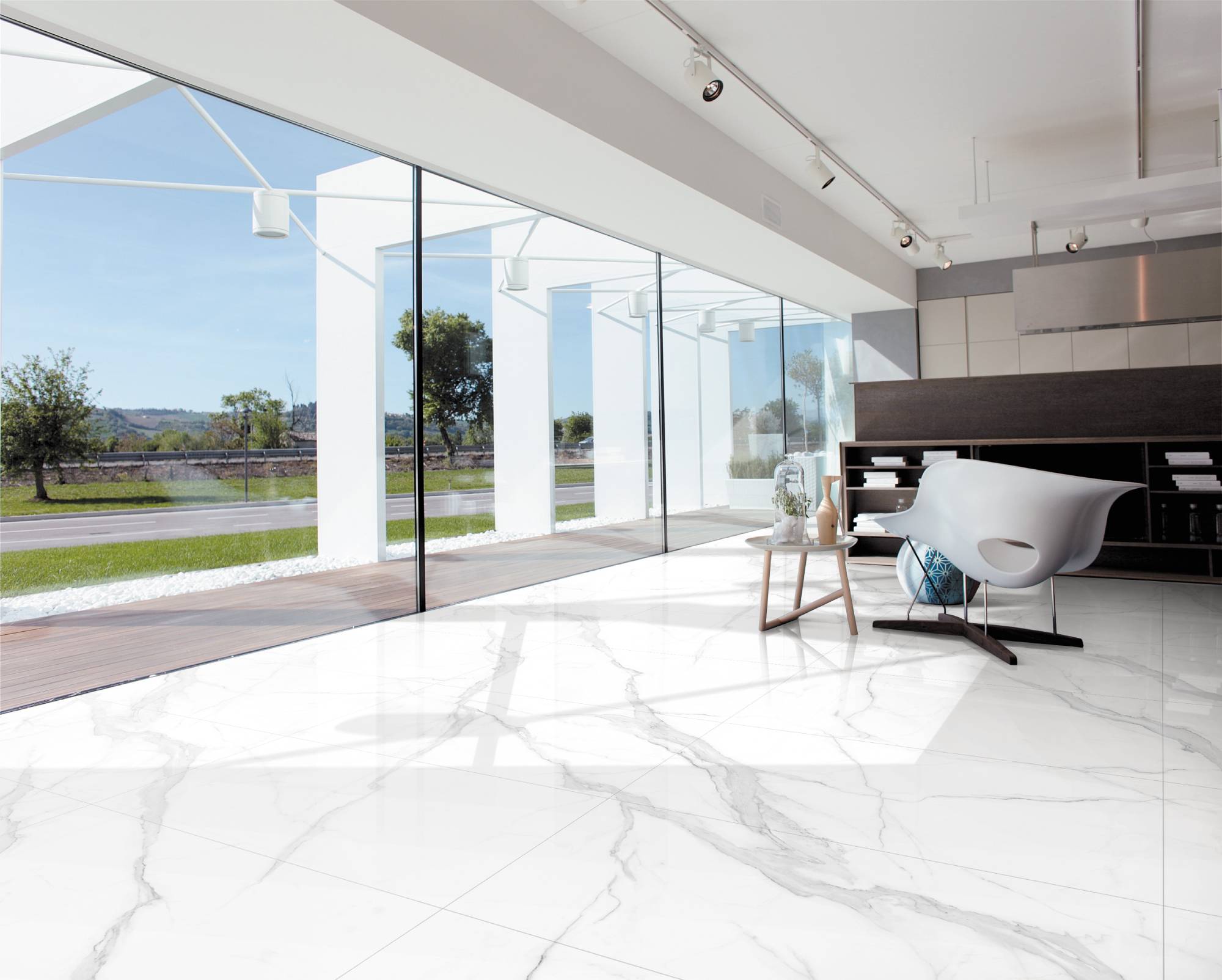 Полированный Marble Mosaic Керамогранит Calacatta Infinity Pol (рисунок соединяется до бесконечности A+B+C+D+E+F) 90х180 в интерьере