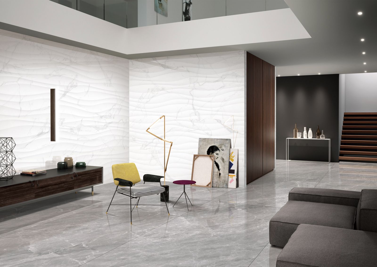 Полированный Marble Mosaic Керамогранит Calacatta Wave 60х120 в интерьере