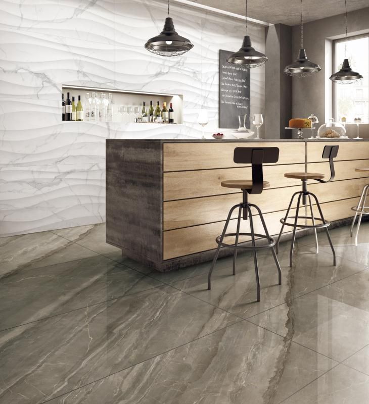 Полированный Marble Mosaic Керамогранит Calacatta Wave 60х120 в интерьере