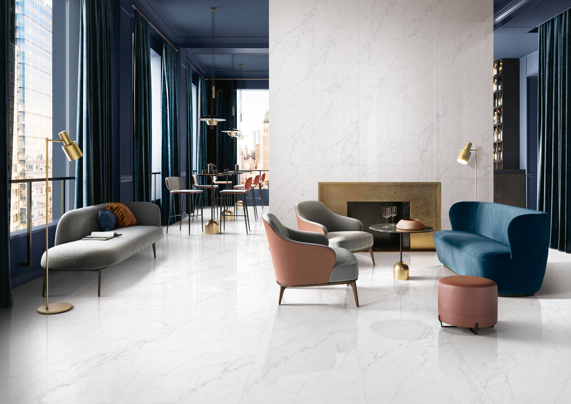 Полированный Marble Mosaic Керамогранит Carrara Bianco Pol 60х120 в интерьере
