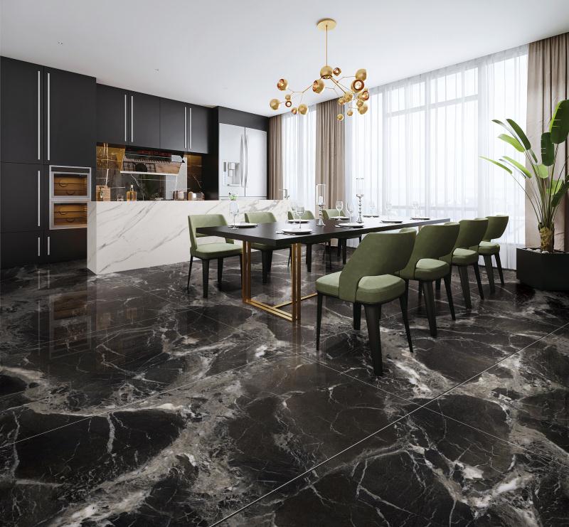 Полированный Marble Mosaic Керамогранит Elegant Black Pol 90х180 в интерьере