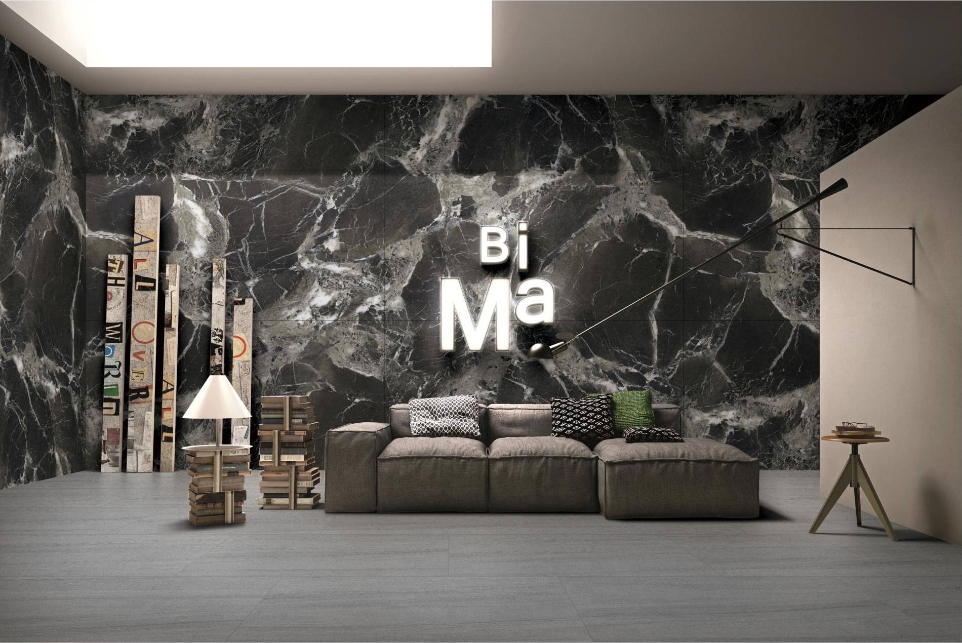 Полированный Marble Mosaic Керамогранит Elegant Black Pol 90х180 в интерьере