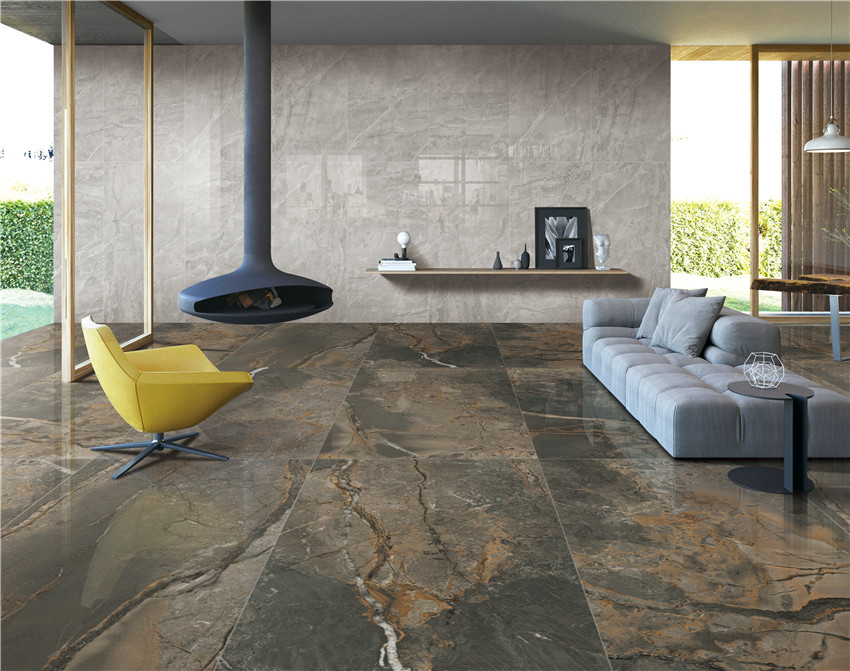 Полированный Marble Mosaic Керамогранит Illusion Brown Pol 90х180 в интерьере