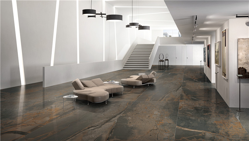 Полированный Marble Mosaic Керамогранит Illusion Brown Pol 90х180 в интерьере