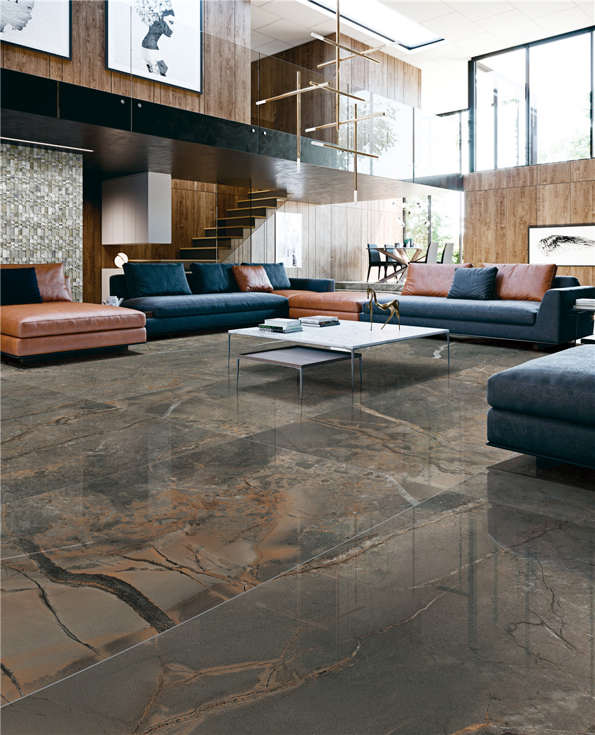 Полированный Marble Mosaic Керамогранит Illusion Brown Pol 90х180 в интерьере