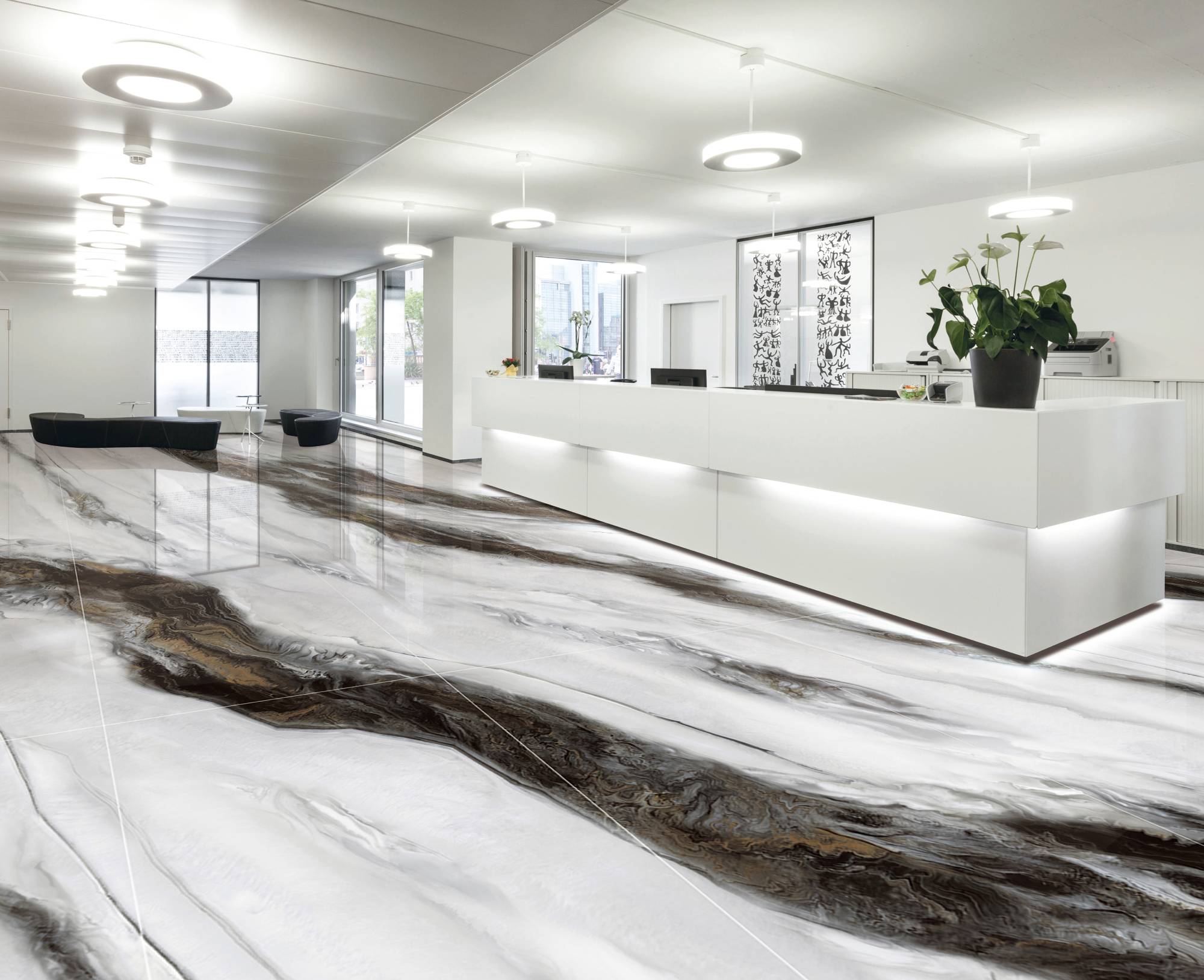 Полированный Marble Mosaic Керамогранит Magic Smoke Pol 90х180 в интерьере