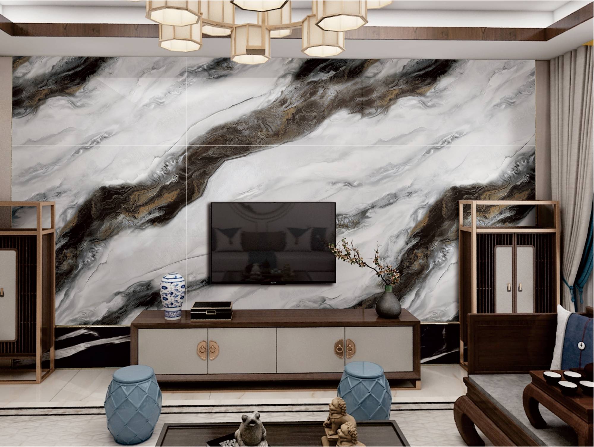 Полированный Marble Mosaic Керамогранит Magic Smoke Pol 90х180 в интерьере