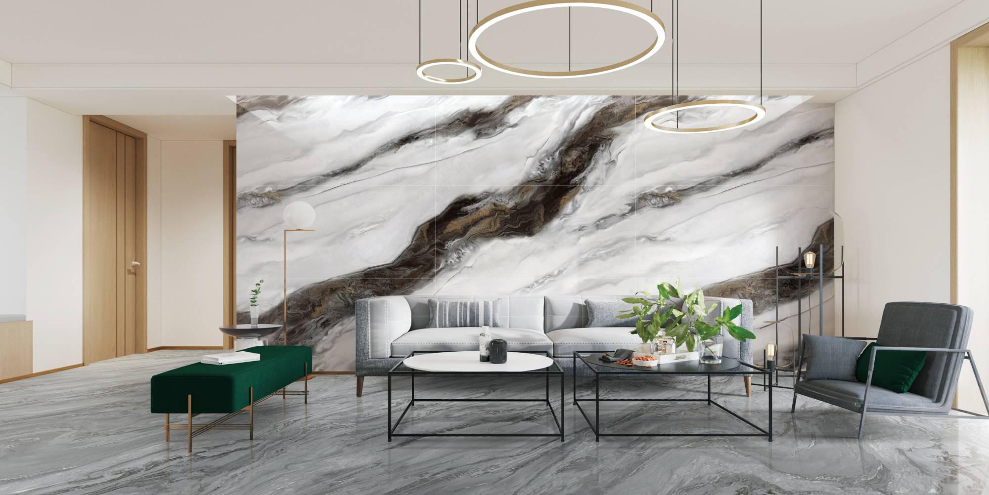 Полированный Marble Mosaic Керамогранит Magic Smoke Pol 90х180 в интерьере