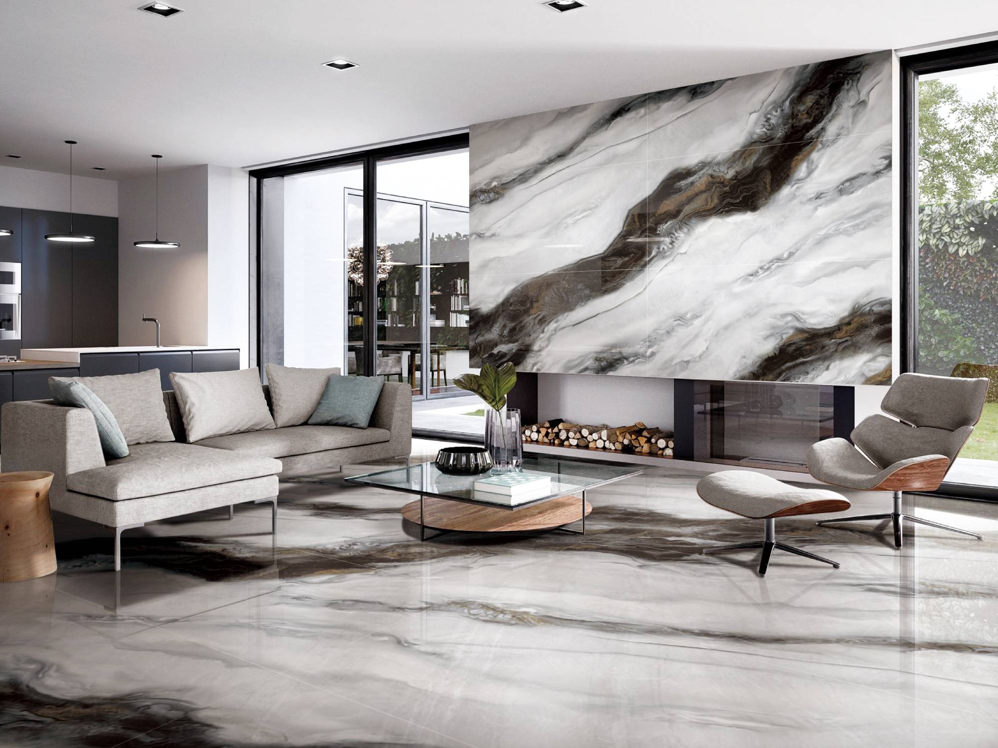 Полированный Marble Mosaic Керамогранит Magic Smoke Pol 90х180 в интерьере