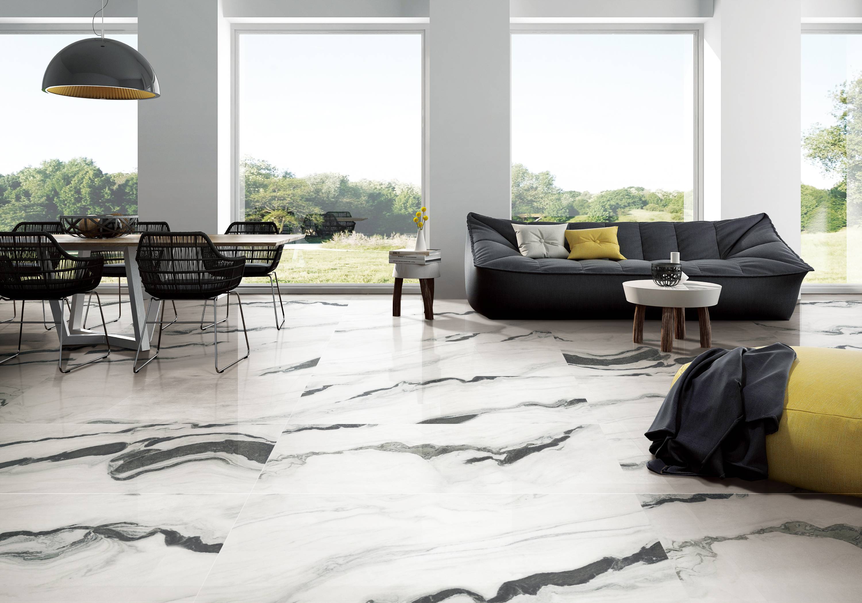 Полированный Marble Mosaic Керамогранит Panda White Pol 60х120 в интерьере