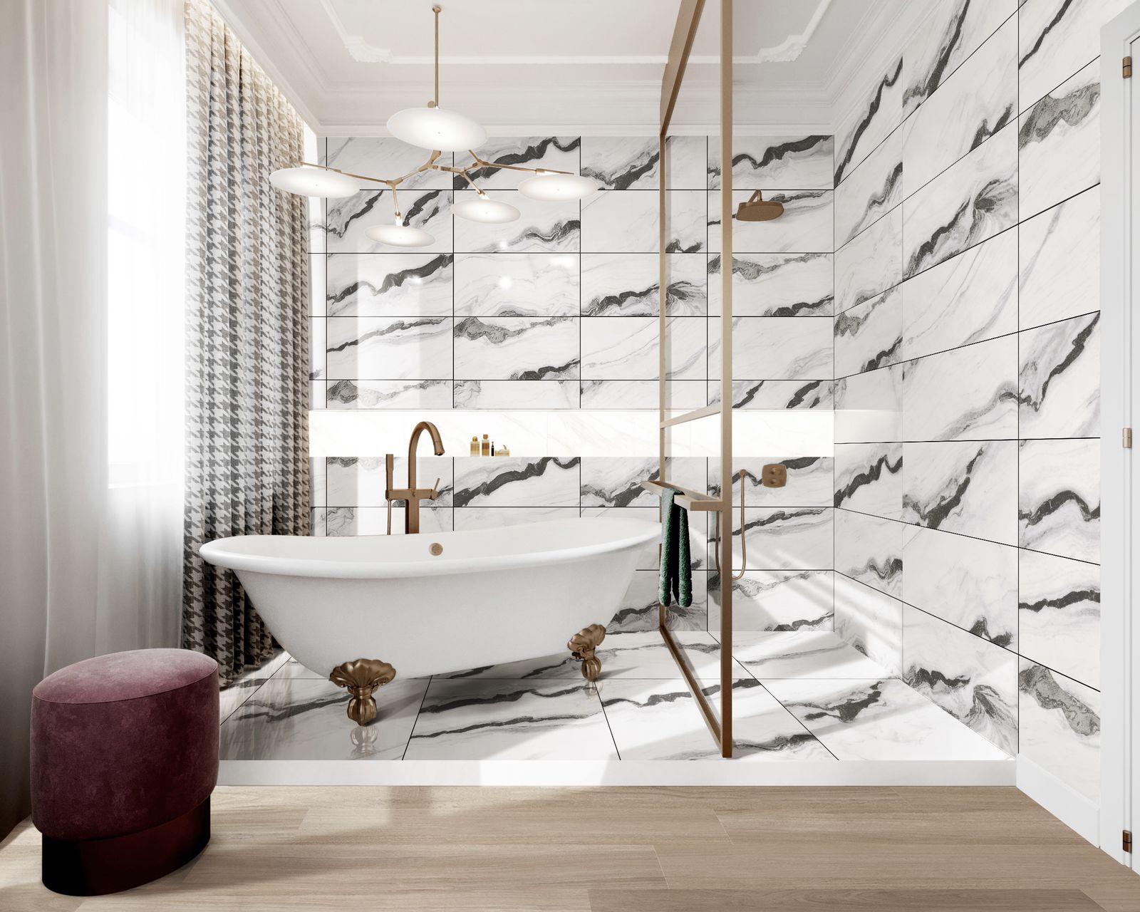 Полированный Marble Mosaic Керамогранит Panda White Pol 60х120 в интерьере