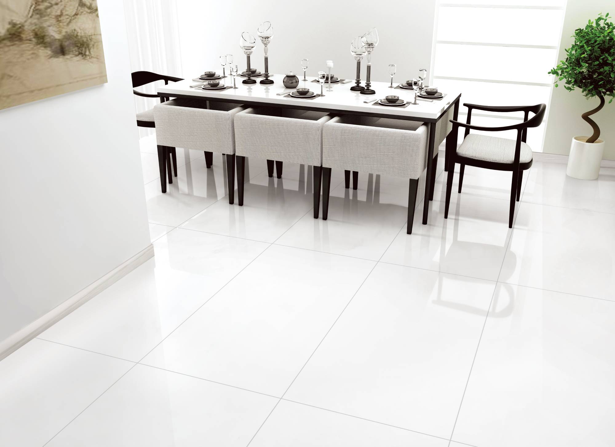 Полированный Marble Mosaic Керамогранит Snow White Pol (78% белизна) 60х120 в интерьере