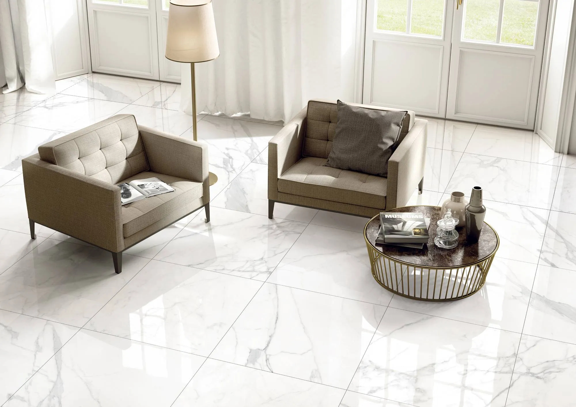 Полированный Marble Mosaic Керамогранит Statuario Bianco Pol 60х120 в интерьере