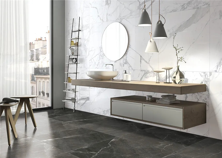 Полированный Marble Mosaic Керамогранит Statuario Bianco Pol 60х120 в интерьере