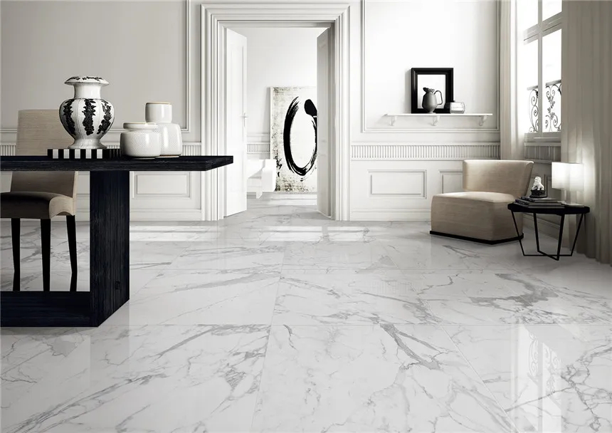 Полированный Marble Mosaic Керамогранит Statuario Bianco Pol 60х120 в интерьере