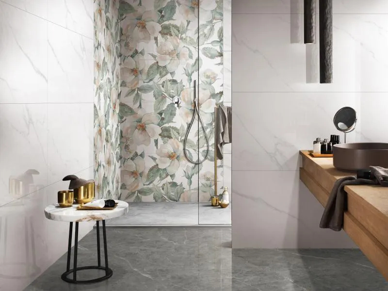 Полированный Marble Mosaic Керамогранит Statuario Slim Pol 60х120 в интерьере