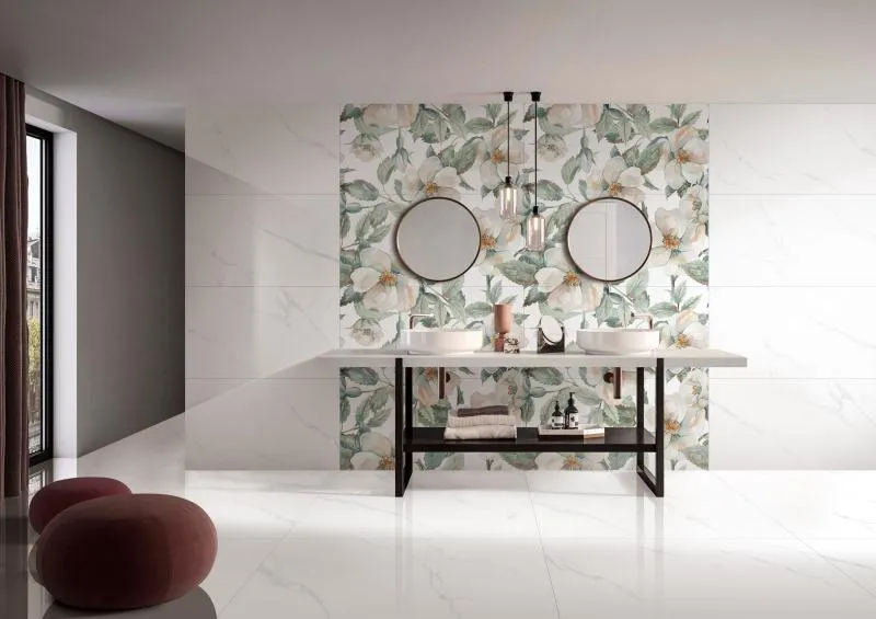Полированный Marble Mosaic Керамогранит Statuario Slim Pol 60х120 в интерьере