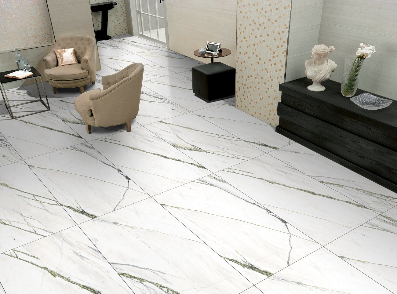 Матовый Ocean Ceramic Керамический гранит 60х60 Керамогранит Calcuta Emrald Matt 60х120 в интерьере